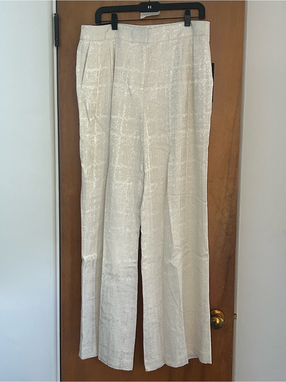 Donna Karan Off White Wide-Leg Dress Trousers With Textured Pattern